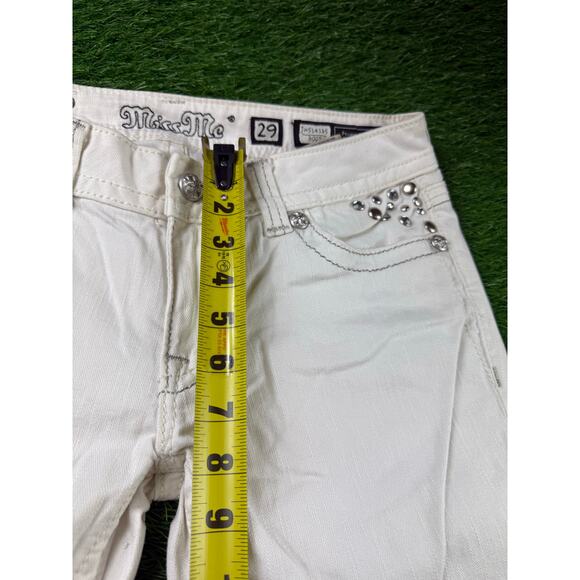 Miss Me Womens White Bootcut Jeans Sz 29 Mid Rise Rhinestone Embellished Pockets - Picture 10 of 11